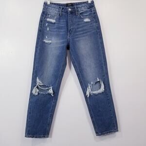 VERVET 100% Cotton Mom Jean Fit Distressed Relaxed Blue Denim Hi-Rise